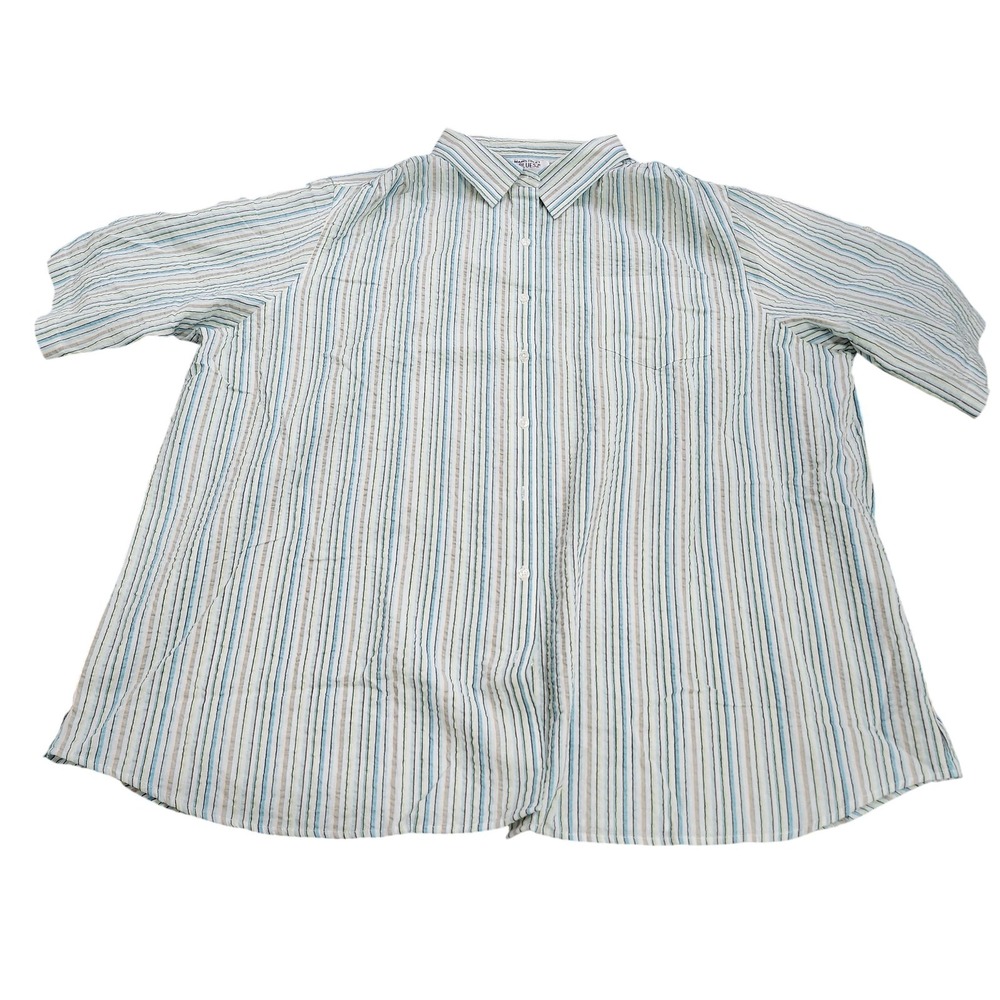Mainstreet Blues Shirt Mens Big 2X White Stripe Short Sleeve Button Casual